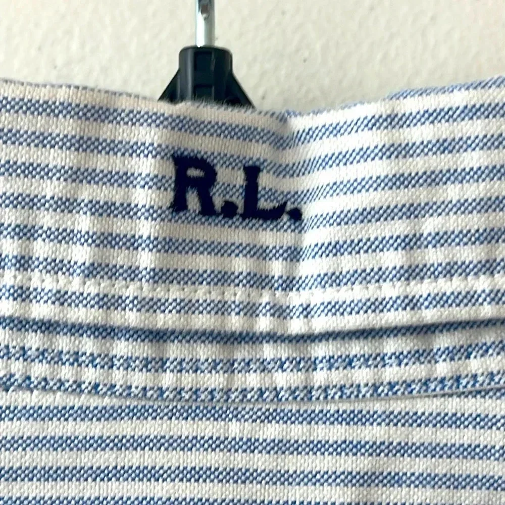 Ralph Lauren Boys Blue White Striped Button-Down Shirt with Green Embroidery - Picture 7 of 7